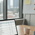 Landlord reviewing rental property compliance documents and digital checklists on a laptop