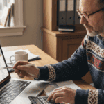 Landlord reviewing rental property maintenance budget and repair expenses on a laptop