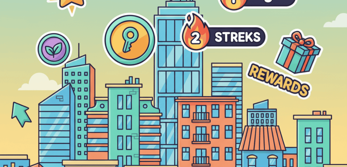 Gamification elements used to motivate renters through tenant engagement incentives