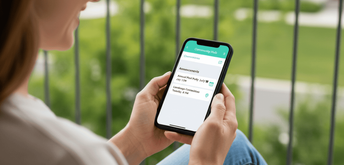 Resident checking HOA announcements on a mobile app