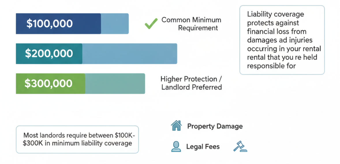 Renters insurance liability coverage standards for rental properties shown on a compliance chart