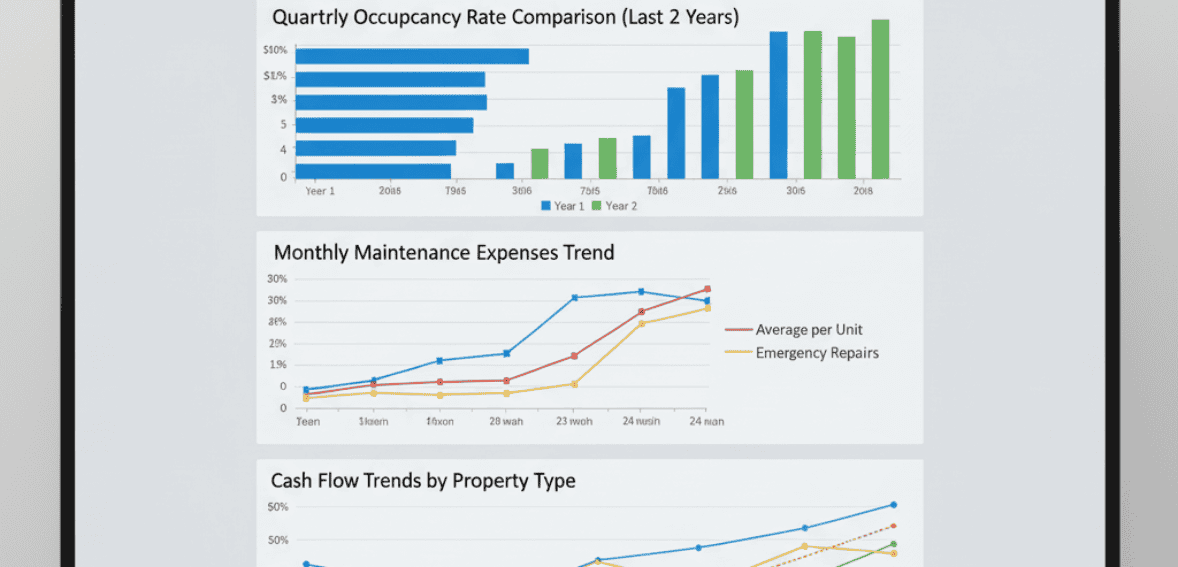 Charts illustrating why tracking property management KPIs helps landlords identify trends and issues early