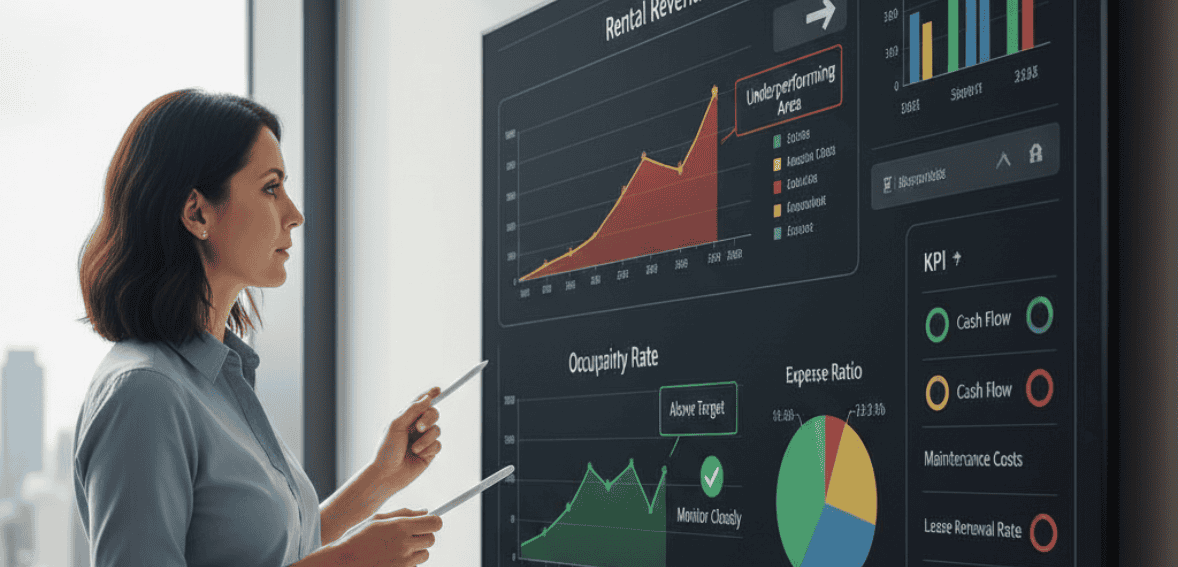 Landlord using property management KPIs to identify improvement opportunities and maximize ROI