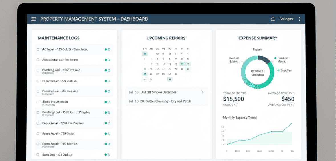 Digital tools and software dashboards that help landlords manage a rental property maintenance budget