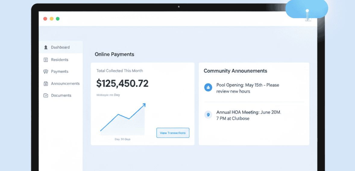 Digital portals in HOA management software for dues and communication.