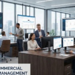 Commercial property management software dashboard on cloud system for office and retail properties