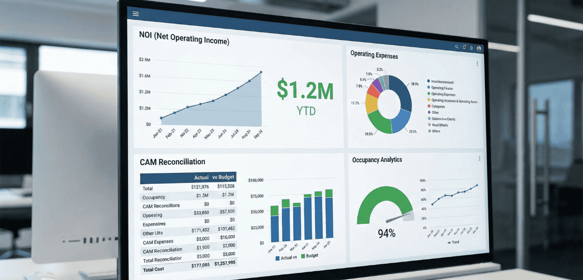 Commercial property management financial reporting and analytics dashboard