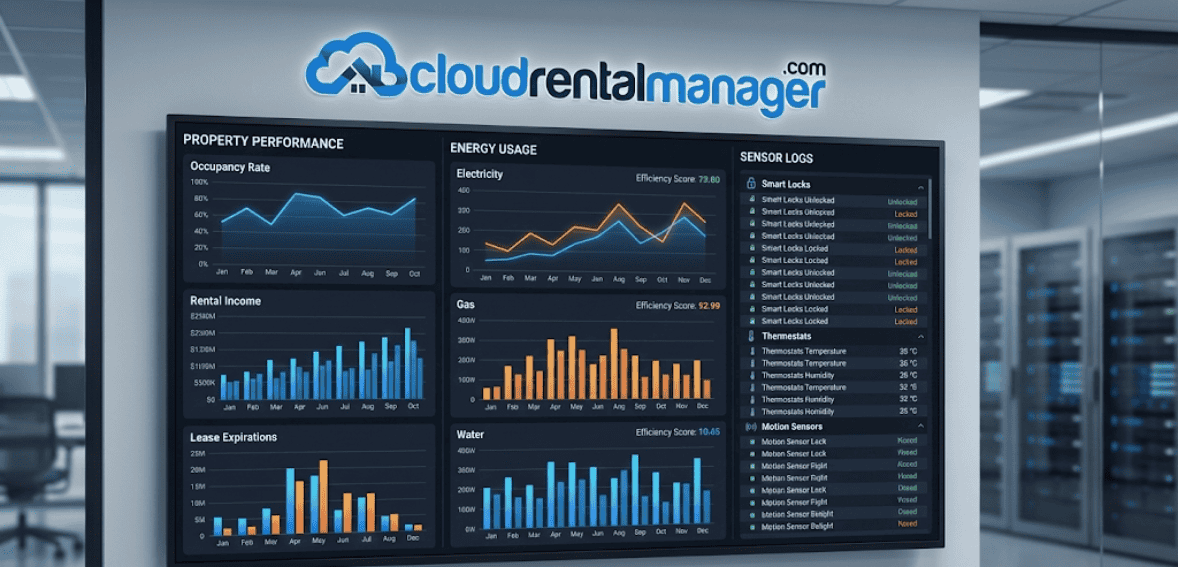 IoT property management analytics dashboard showing real-time building insights