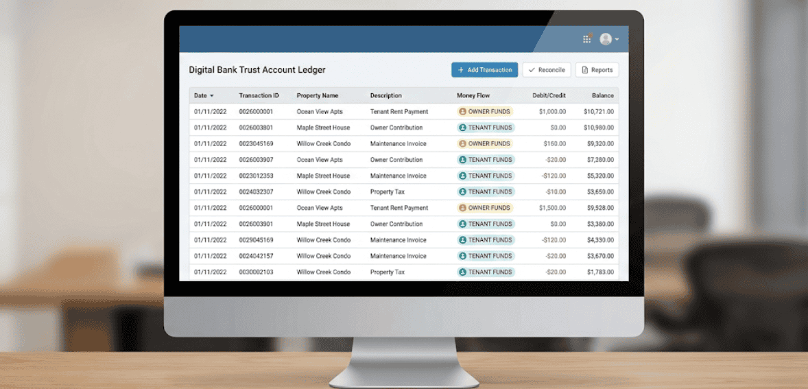 Trust accounting system used in property management accounting