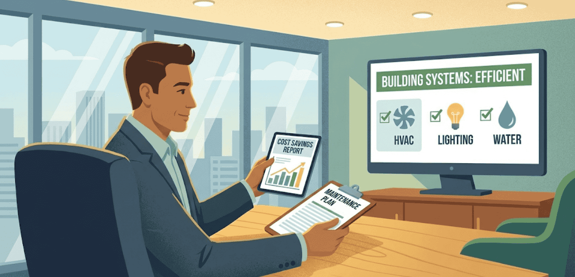 Sustainable property management reducing long-term operating costs