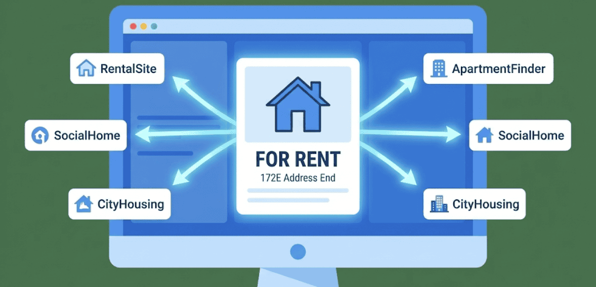 Rental listing marketing across multiple platforms to improve vacancy fill speed